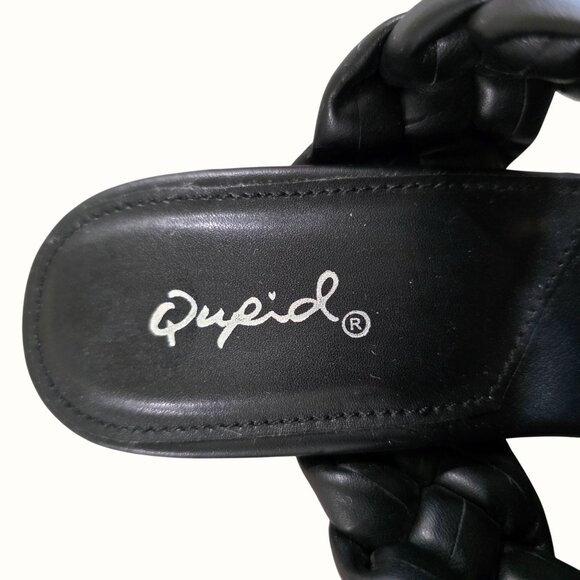 Qupid Womens Black Braided High Heel Sandals 3.5" Heels 8" Length Sz 8 - Picture 2 of 11